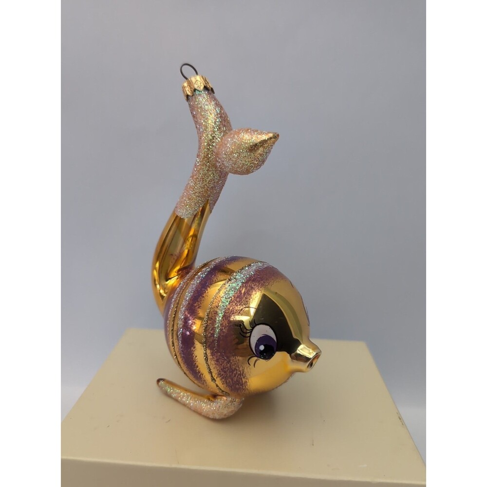 Vtg Laved Fish Mercury Glass Siefried Christmas Ornament Gold RARE Italy